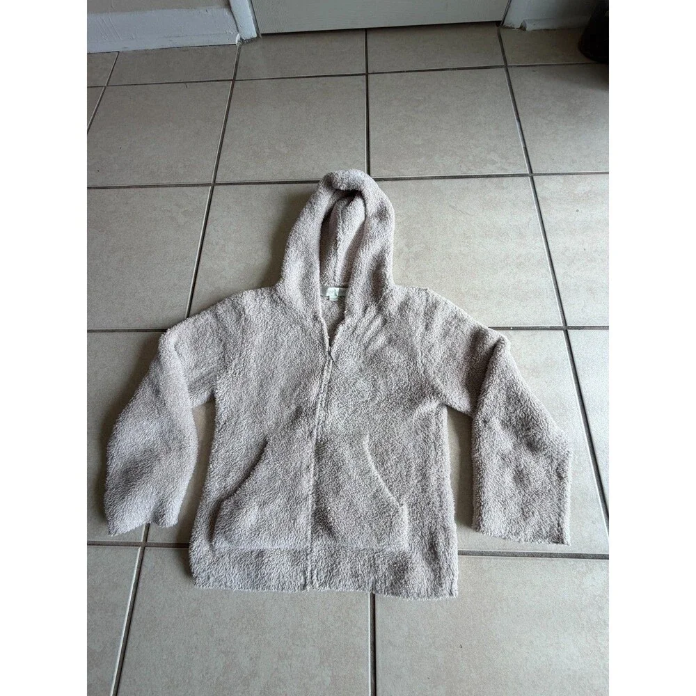 Barefoot Dreams CozyChic Womens Small Taupe Hooded Zip Jacket Lounge